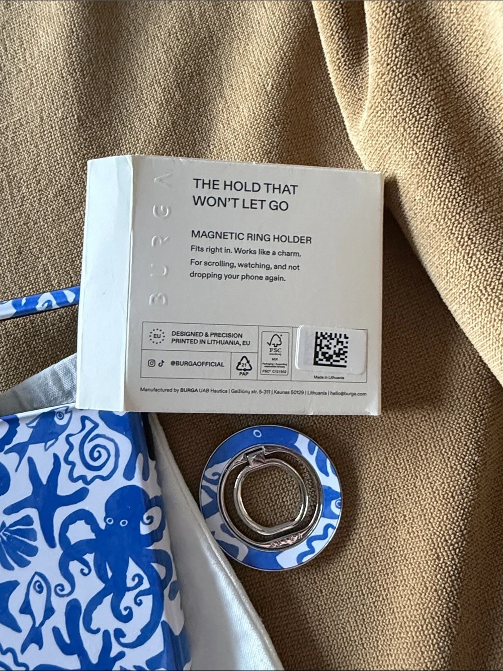 Burga Blue Marine Pattern Phone Case with Magnetic Ring Holder